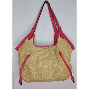 Croft & Barrow Straw Pink Beach Handbag Vacation Summer Vibes Size 15 X 12 X 3
